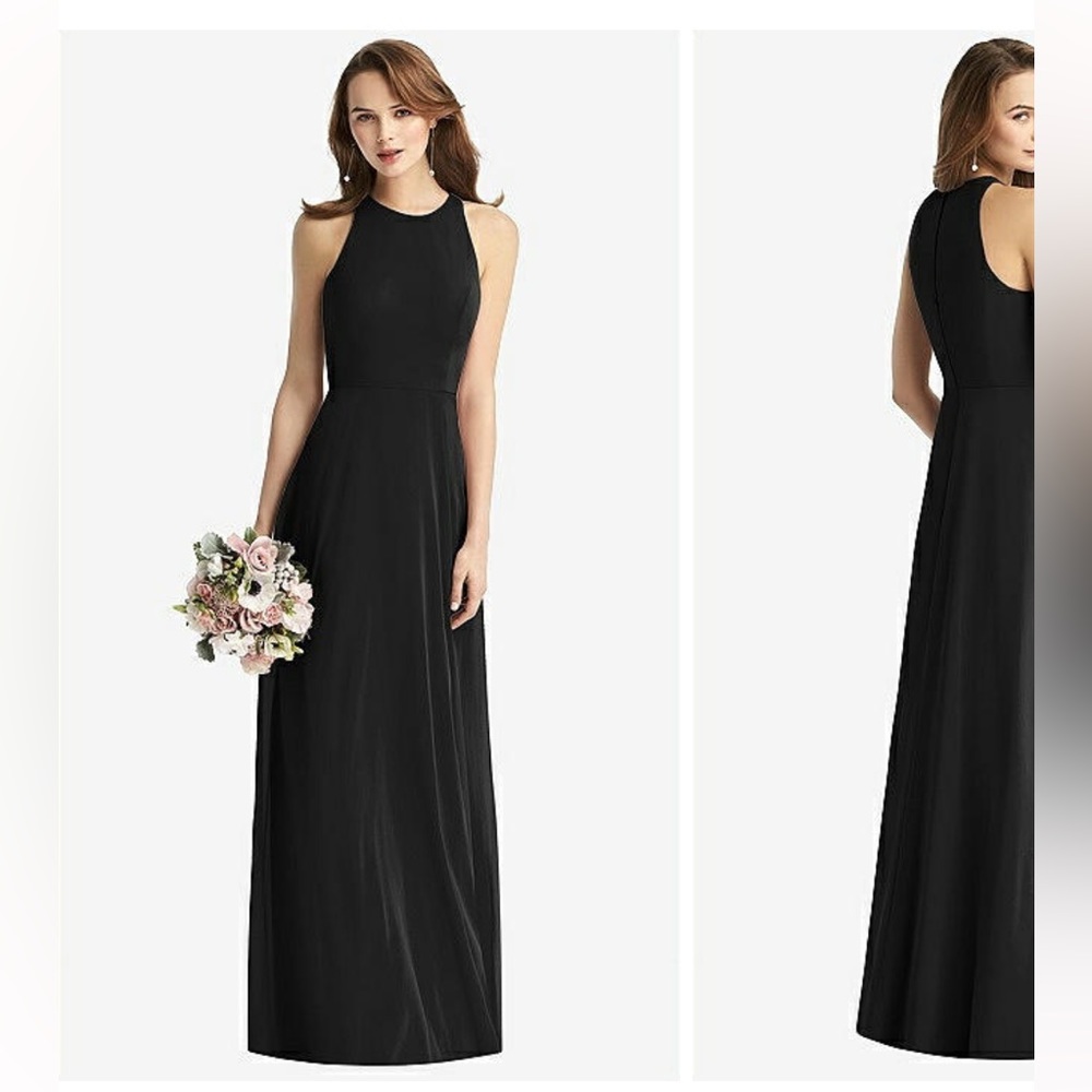 Dessy Group SLEEVELESS HALTER CHIFFON MAXI DRESS IN BLACK size 0